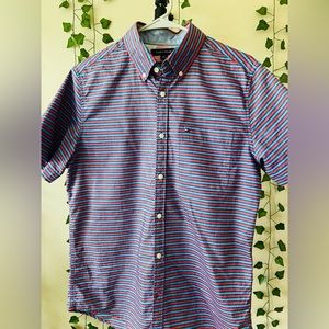 TOMMY HILFIGER casual button-up shirt sleeve shirt in red and blue